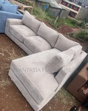 5 Seater Beige Textured Corner (L-Shaped) Sofa