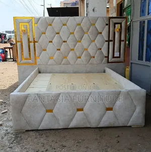 5 by 6 Beige and Gold Bed