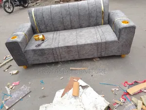 3 Seater Grey Sofa With Cup Holder + Free Delivery