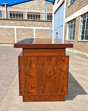 Executive Wooden Office Desk With Gold Handles, Lockable Drawers