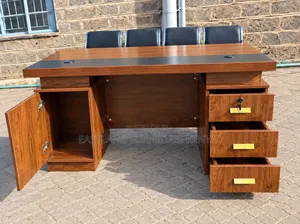 Modern Executive Office Desk With Lockable Drawers and Storage Cabinet
