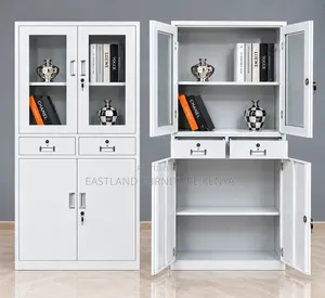 Steel Office Cabinet With Glass Doors, Drawers and Lockable Storage