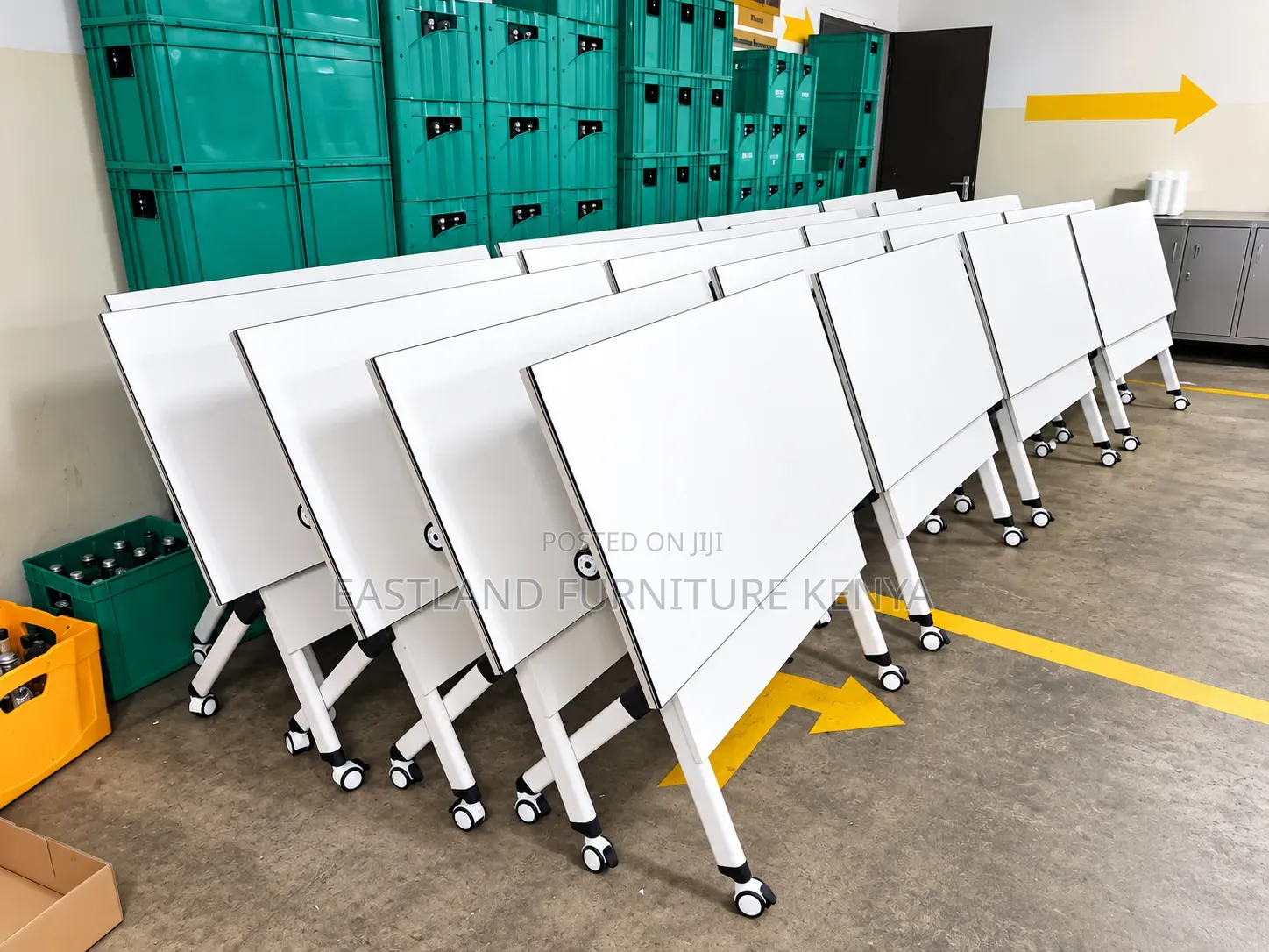 Modern White Mobile Training Table With Folding Top and Wheels