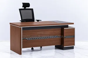 Executive Office Desk With Side Cabinet and Ergonomic Headrest Chair