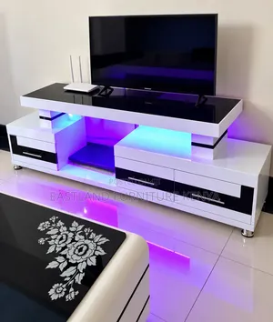 Modern White and Black TV Stand With Multicolour LED Lights