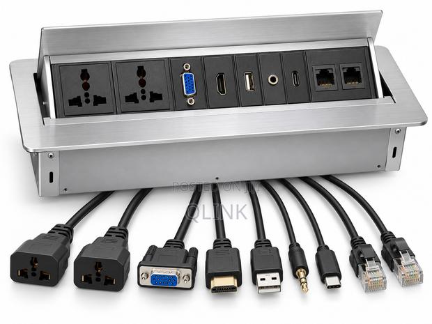 Silver Pop-Up Multifunction Socket With Cable Socket - main view
