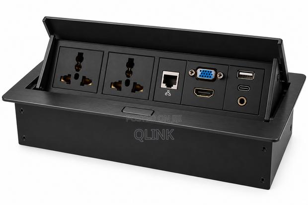 Black Pop-Up Multifunction Socket With Cable Socket - main view