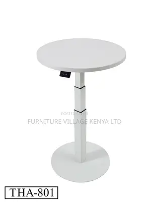 Dining Table; Round White Height Adjustable Bistro Modern Dining Table