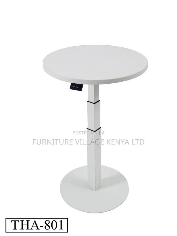 Dining Table; Round White Height Adjustable Bistro Modern Dining Table - thumbnail 3