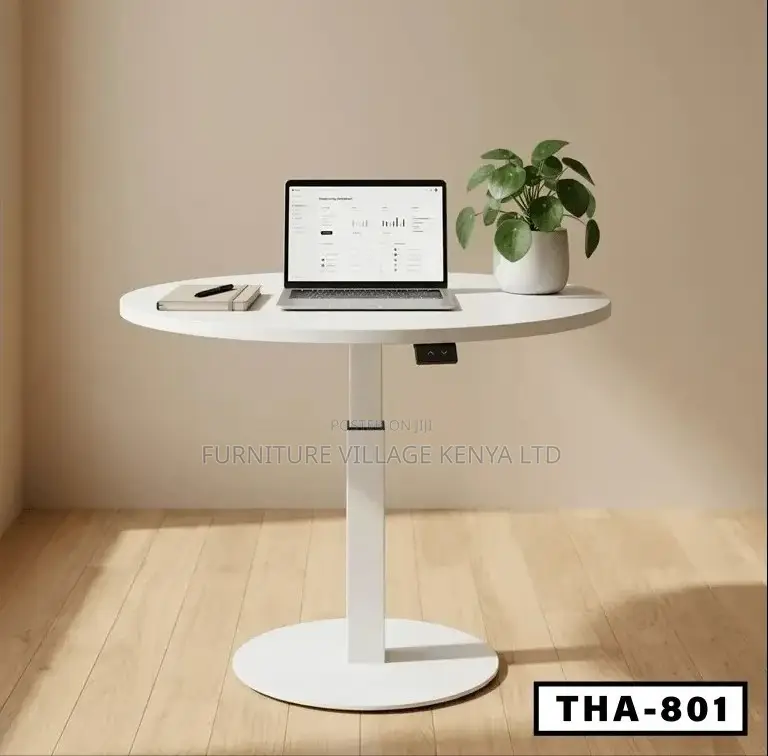 Dining Table; Round White Height Adjustable Bistro Modern Dining Table