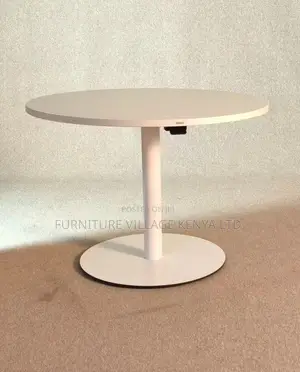 Dining Table; Round White Height Adjustable Bistro Modern Dining Table
