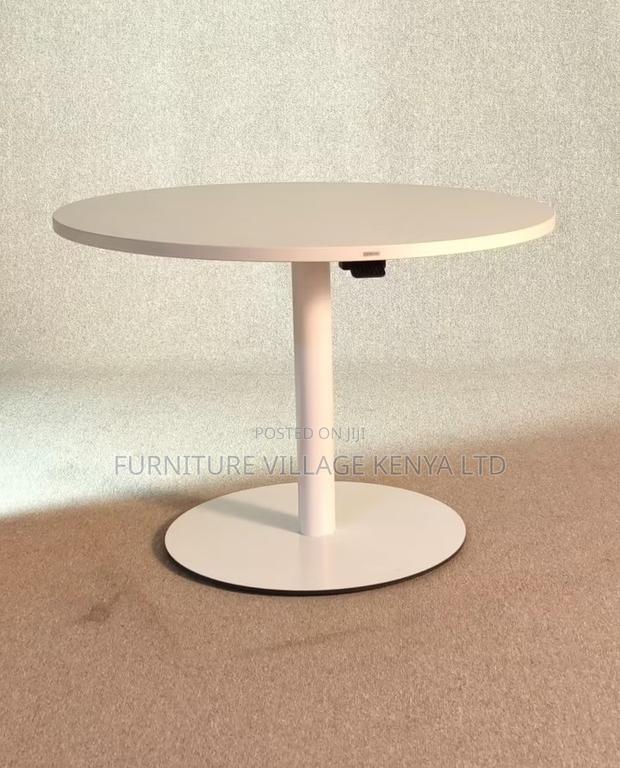 Dining Table; Round White Height Adjustable Bistro Modern Dining Table - thumbnail 5
