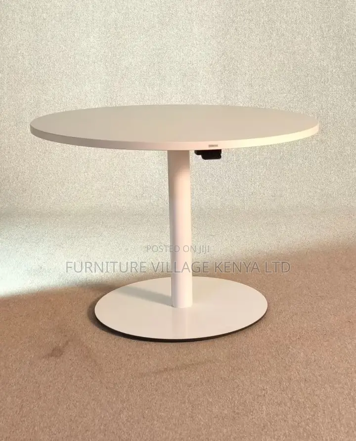 Dining Table; Round White Height Adjustable Bistro Modern Dining Table