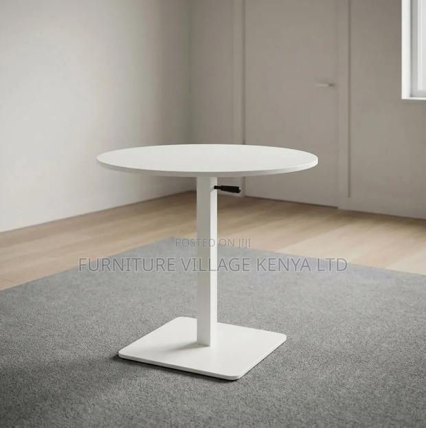 Dining Table; Round White Height Adjustable Bistro Modern Dining Table - thumbnail 6