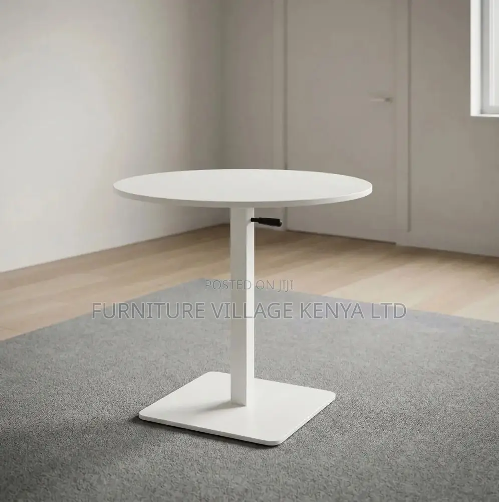 Dining Table; Round White Height Adjustable Bistro Modern Dining Table