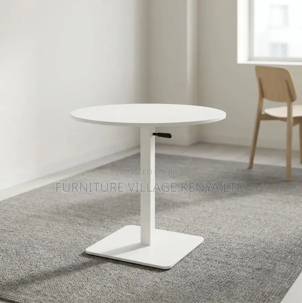 Dining Table; Round White Height Adjustable Bistro Modern Dining Table