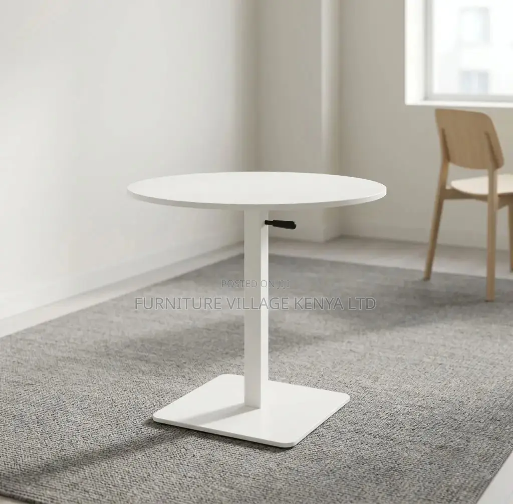 Dining Table; Round White Height Adjustable Bistro Modern Dining Table
