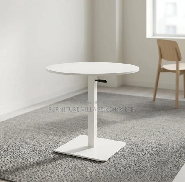 Dining Table; Round White Height Adjustable Bistro Modern Dining Table - thumbnail 8