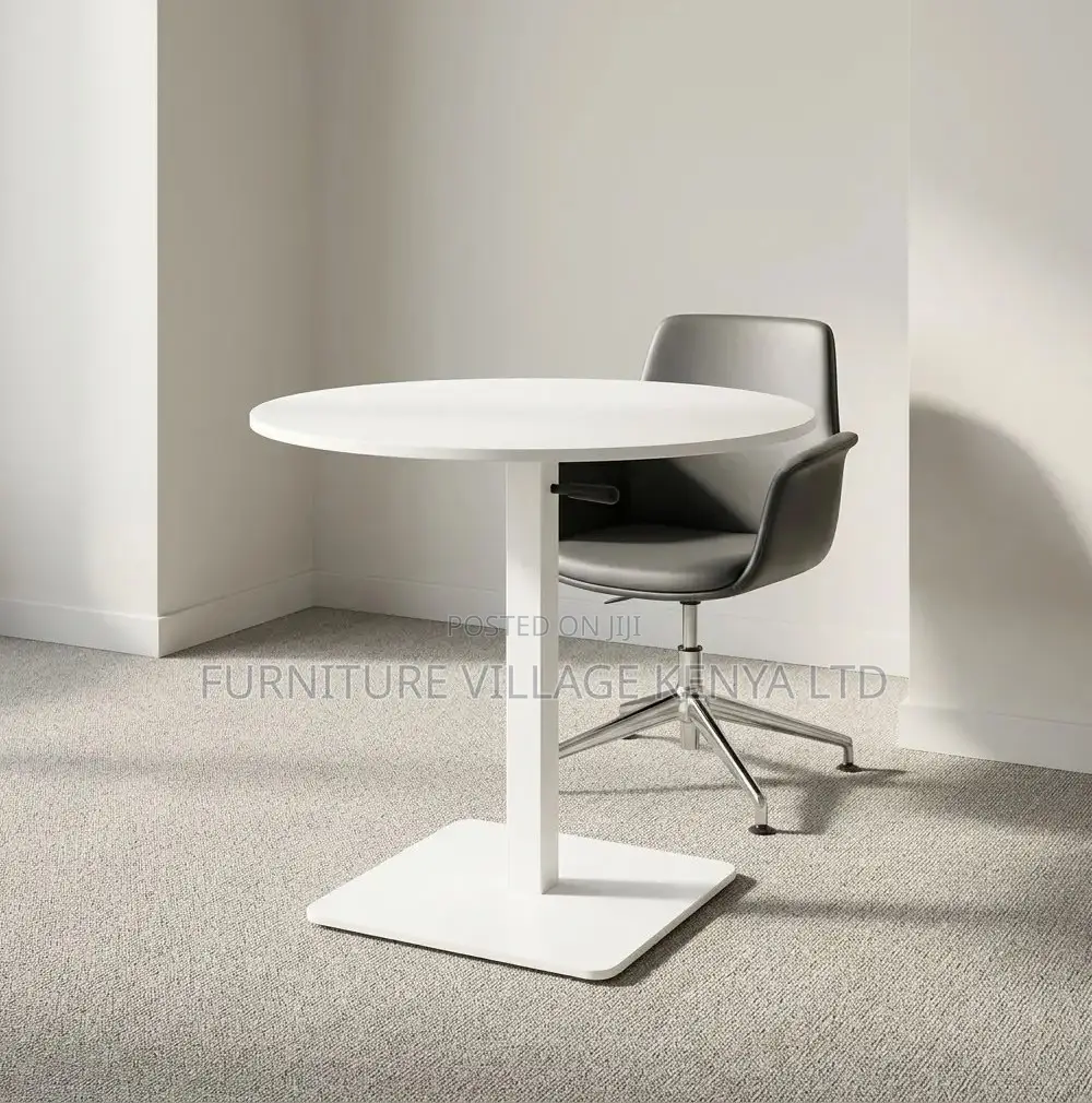 Dining Table; Round White Height Adjustable Bistro Modern Dining Table