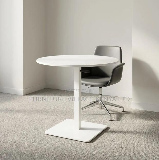 Dining Table; Round White Height Adjustable Bistro Modern Dining Table - thumbnail 9