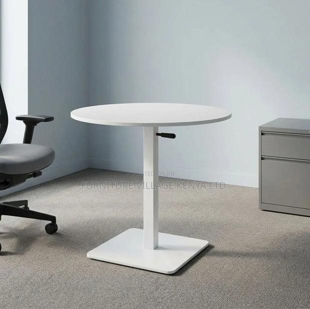 Dining Table; Round White Height Adjustable Bistro Modern Dining Table - thumbnail 10
