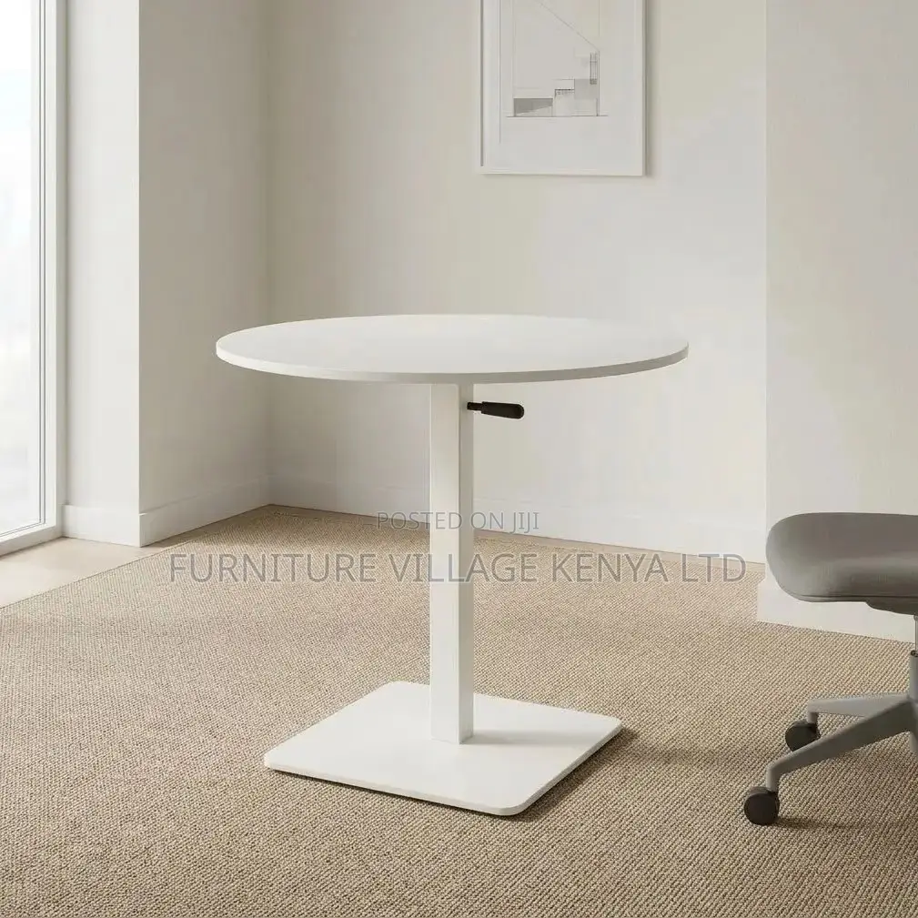 Dining Table; Round White Height Adjustable Bistro Modern Dining Table