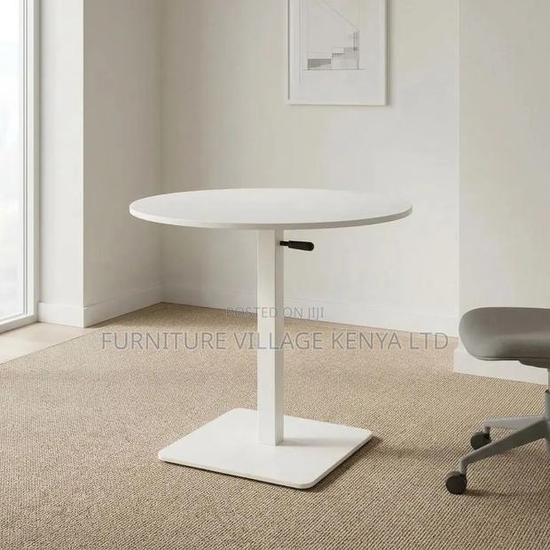 Dining Table; Round White Height Adjustable Bistro Modern Dining Table - thumbnail 11