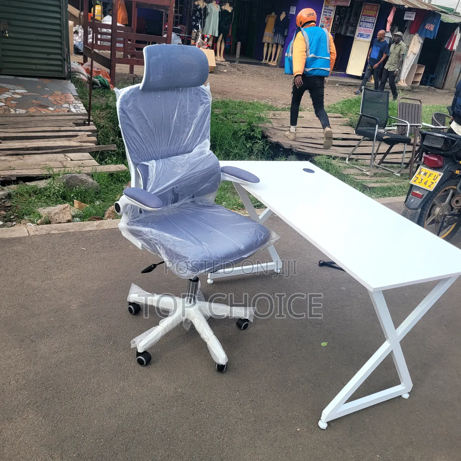 Computer Desk and Swivel Mesh Office Chair.