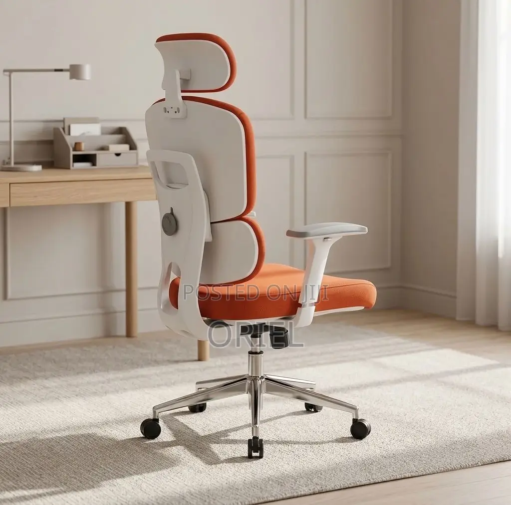 Office Chair : Orange Fabric Cushioned Seat