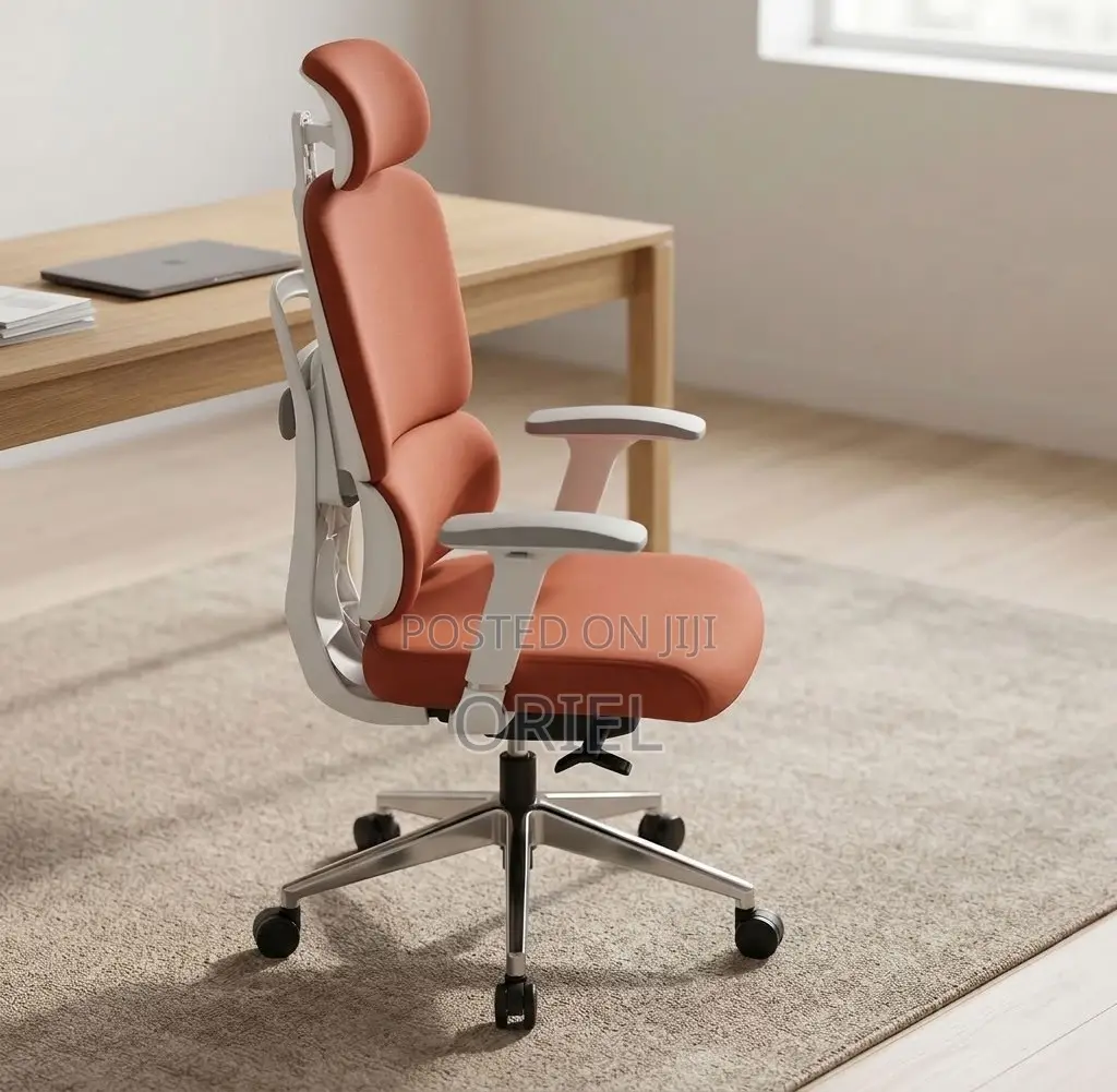 Office Chair : Orange Fabric Cushioned Seat