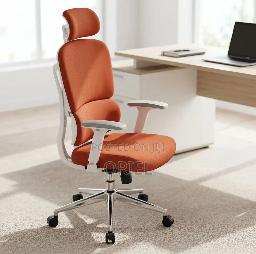 Office Chair : Orange Fabric Cushioned Seat