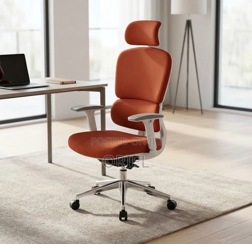 Office Chair : Orange Fabric Cushioned Seat