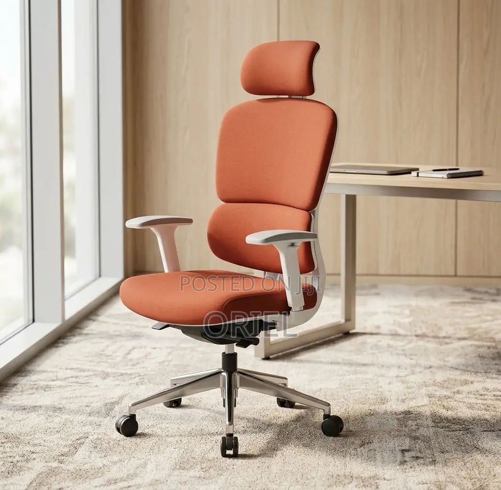 Office Chair : Orange Fabric Cushioned Seat