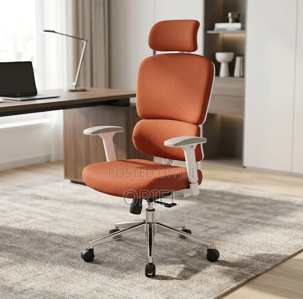 Office Chair : Orange Fabric Cushioned Seat
