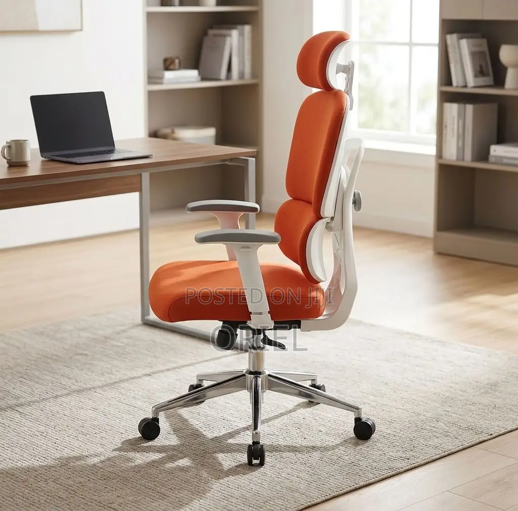 Office Chair : Orange Fabric Cushioned Seat