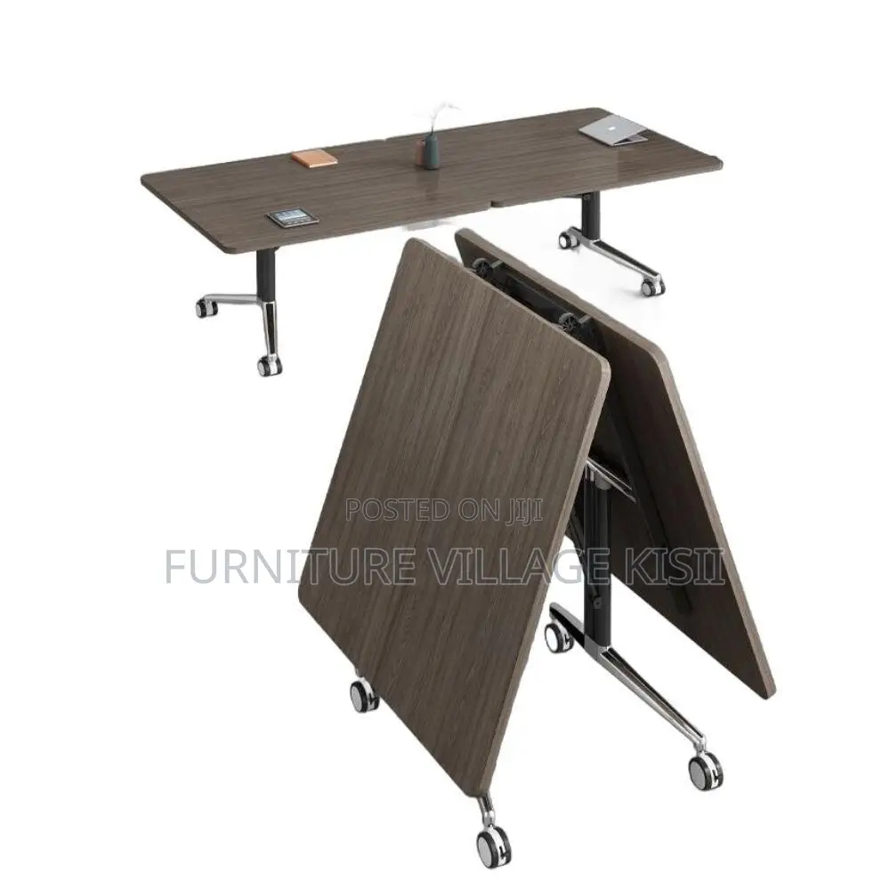 Dark Wood Mobile Folding Conference Room Table