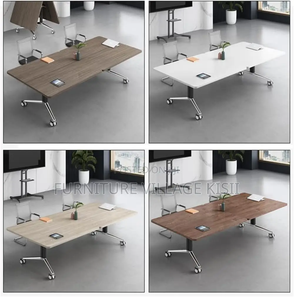 Dark Wood Mobile Folding Conference Room Table