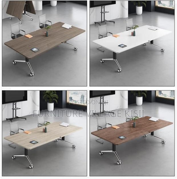 Dark Wood Mobile Folding Conference Room Table - thumbnail 11