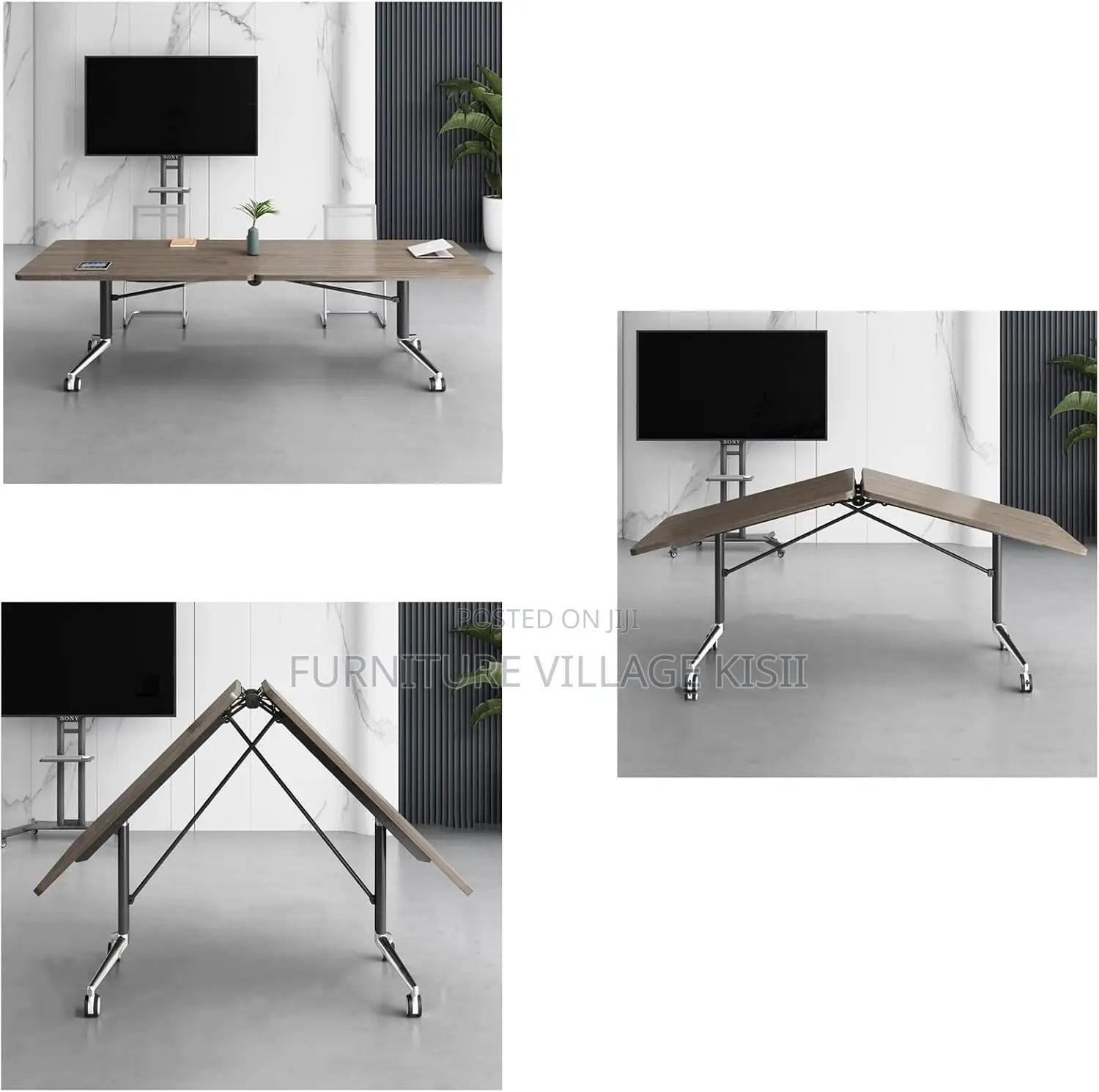 Dark Wood Mobile Folding Conference Room Table
