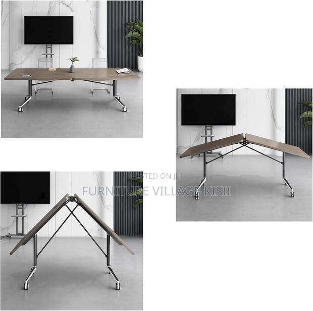 Dark Wood Mobile Folding Conference Room Table - thumbnail 3