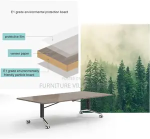 Dark Wood Mobile Folding Conference Room Table