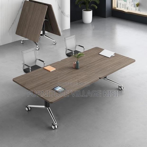 Dark Wood Mobile Folding Conference Room Table - thumbnail 12