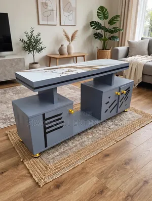 4 Stand Istanbul TV Stand Grey - Marble Top Gold Finish