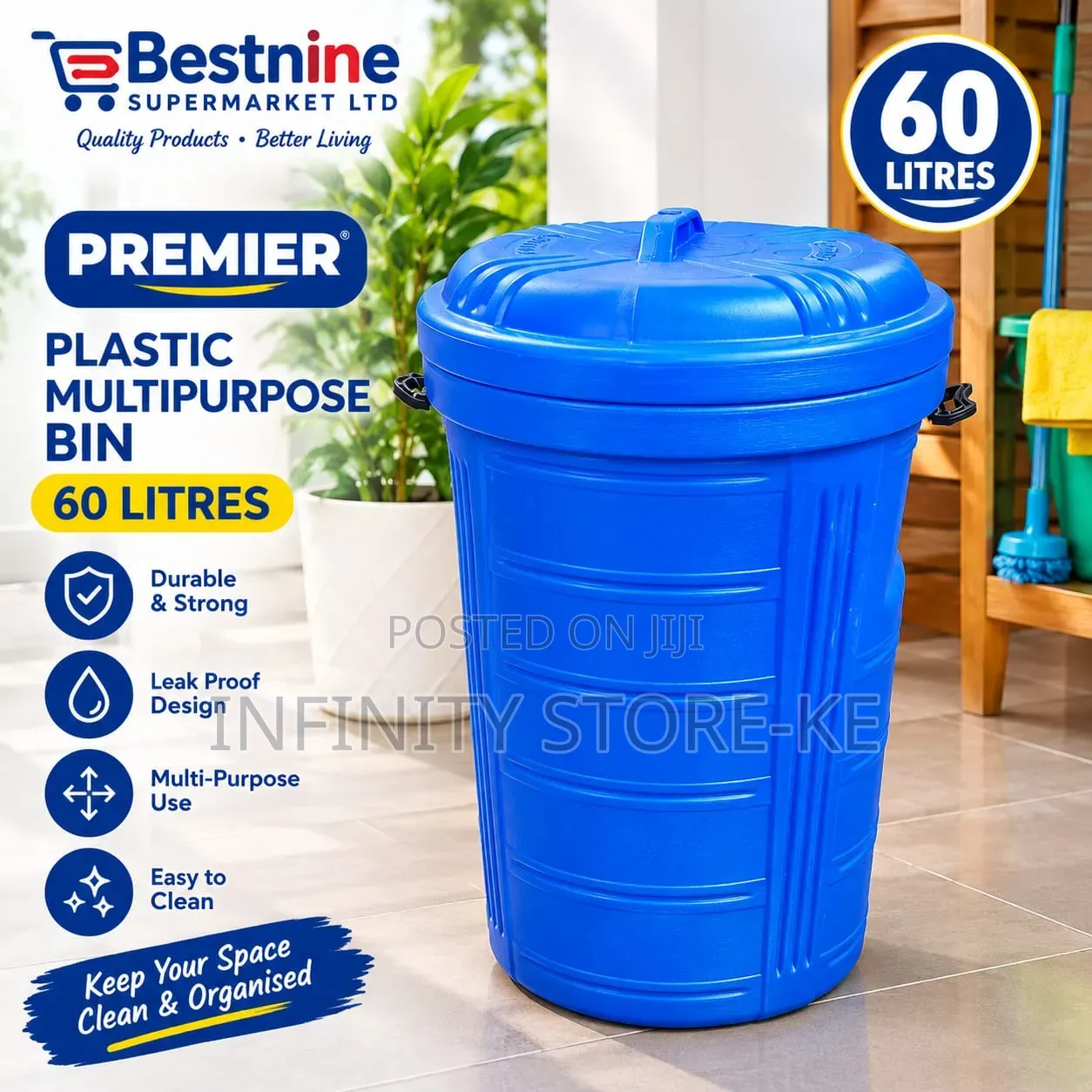 Premier Plastic Multipurpose Bin Blue – 60 Litres