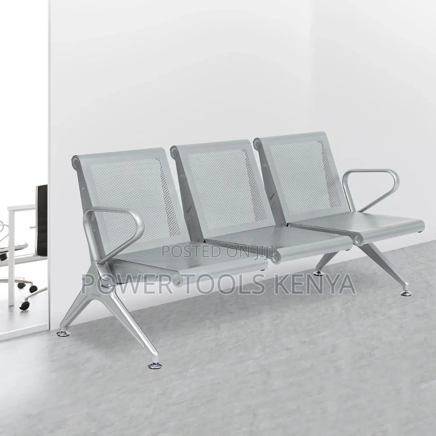 3-Seater Non-Padded Metal Link Waiting Bench.