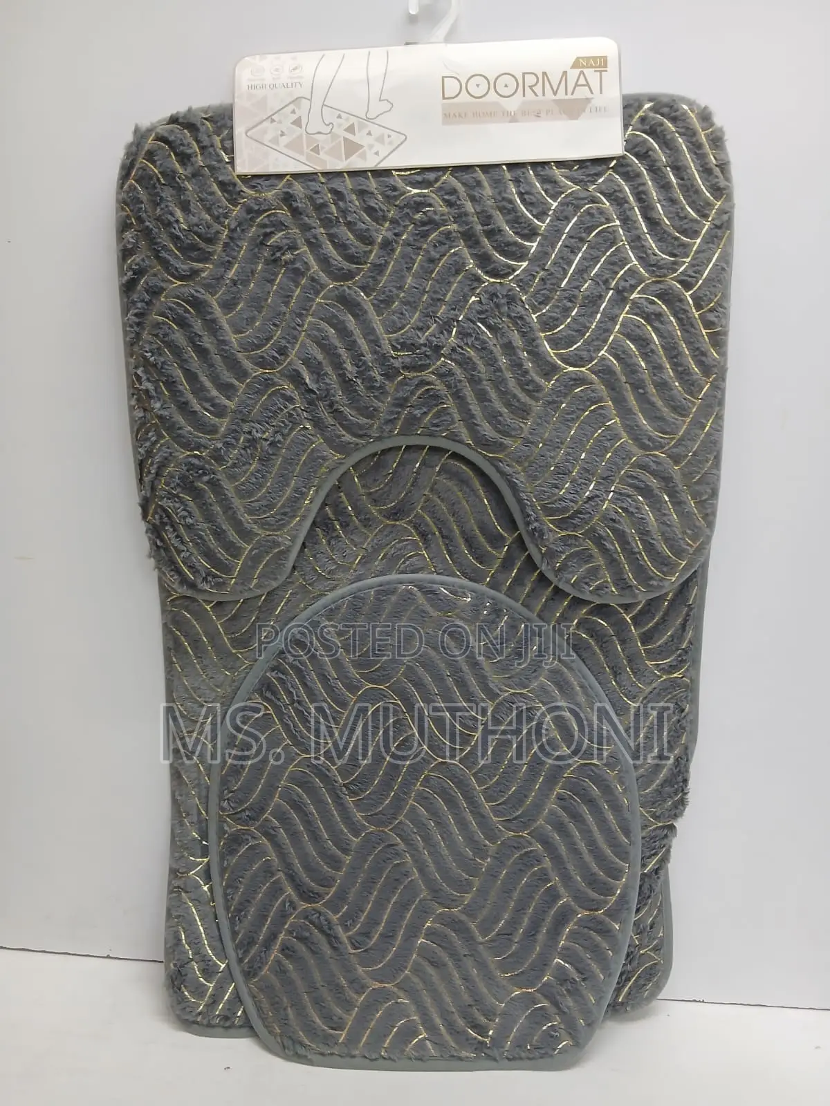 3-Piece Textured Wavy/Arch Pattern Bathroom Mat Set