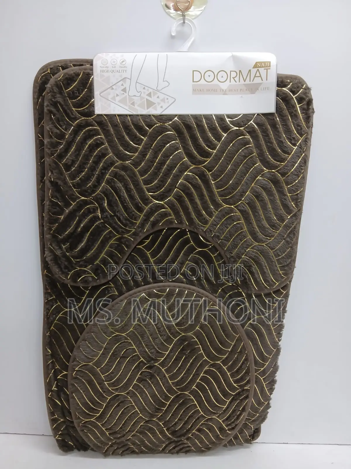 3-Piece Textured Wavy/Arch Pattern Bathroom Mat Set