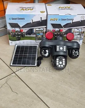 V380 4G Triple LENS Solar Powered ALL Rotating PTZ LENSES With Siren