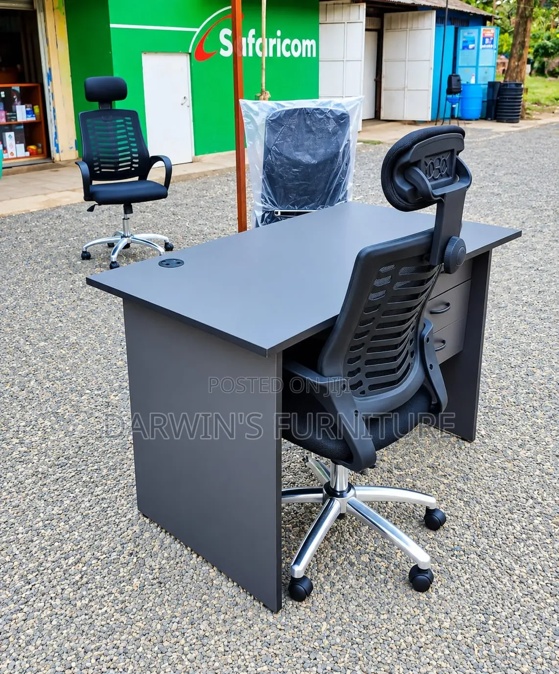Modern Study Desk and Black Adjustable Chair