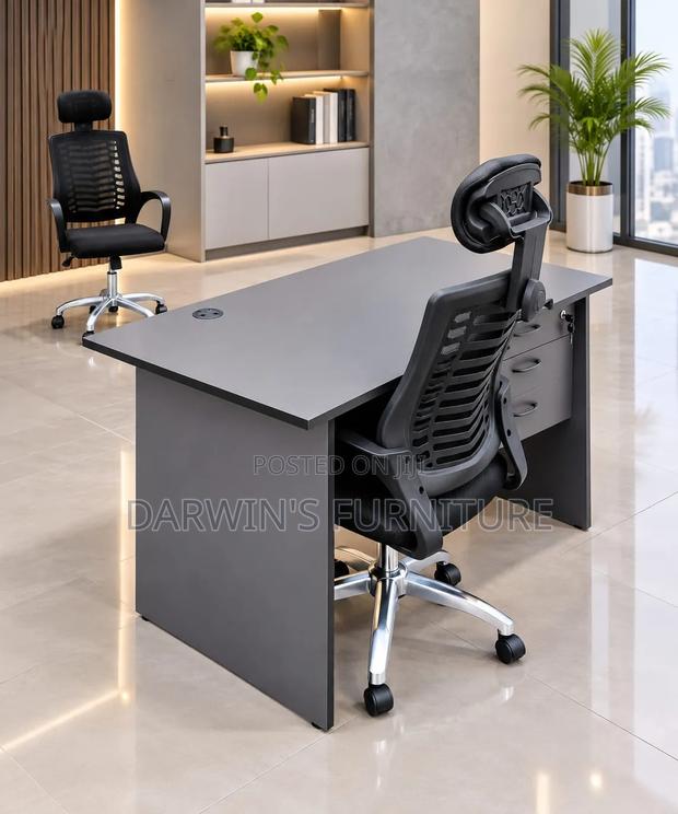 Modern Study Desk and Black Adjustable Chair - thumbnail 2